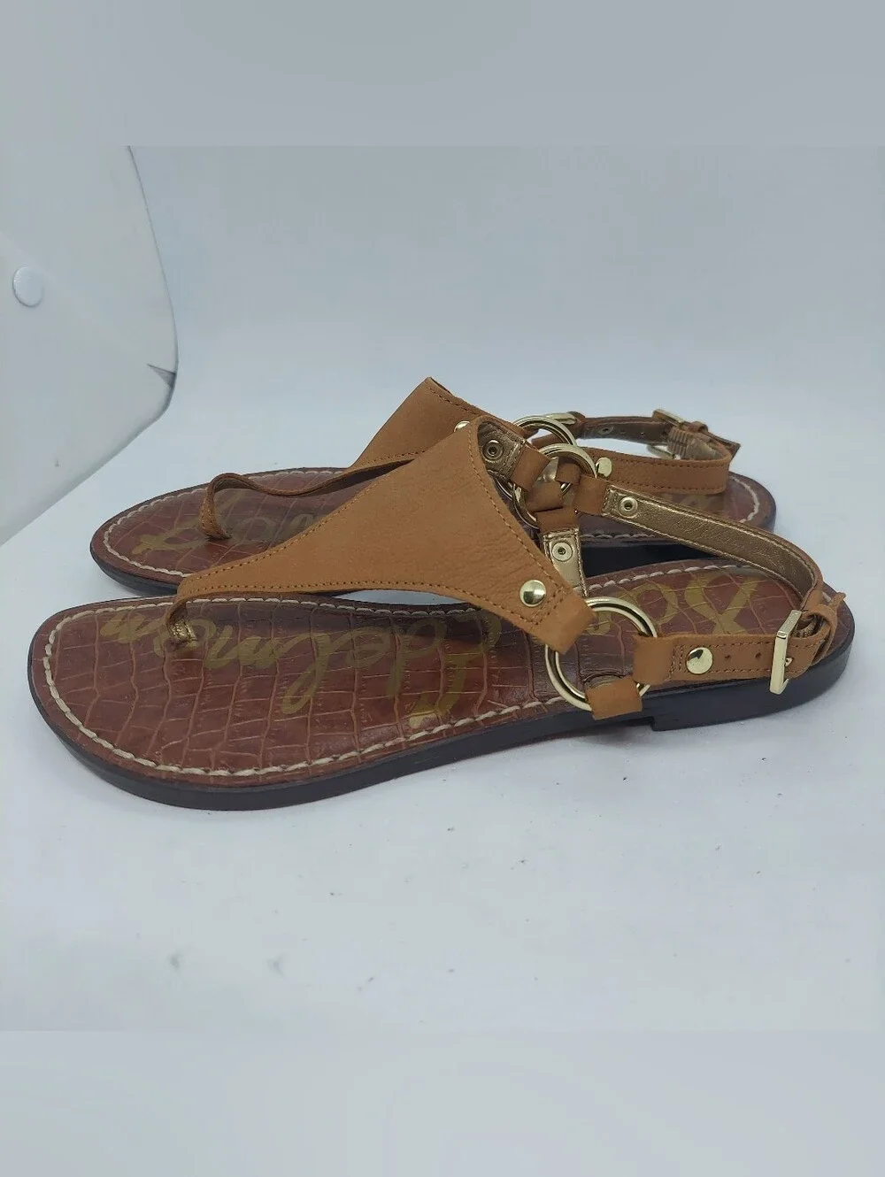 Sam Edelman Greta Sandals Brown Leather Thong Slingback Flats Womens Size 5.5M